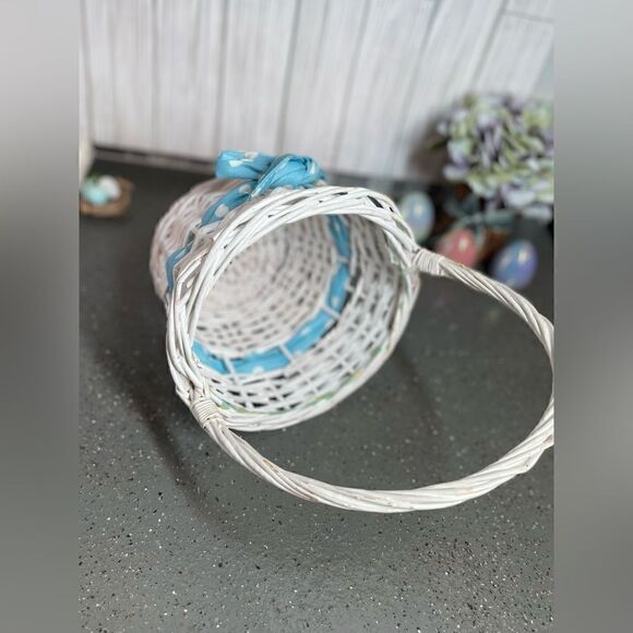 8” Basket White Round Intertwined Polka Dot Blue Ribbon & Bow EPC - Picture 8 of 12